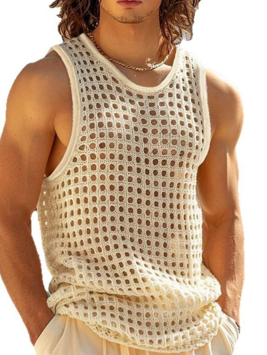 Men's Openwork Round Neck Tank
