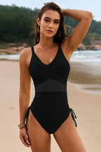 Drawstring Ruched V-Neck One-Piece Swimwear