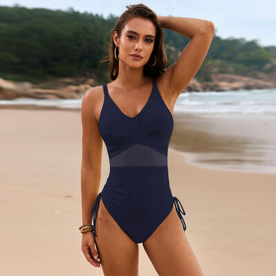 Drawstring Ruched V-Neck One-Piece Swimwear