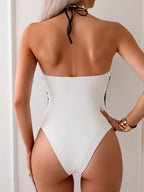 Contrast Cutout Halter Neck One-Piece Swimwear